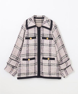 GRACE CONTINENTAL ツイードフーディーコート ラベンダー