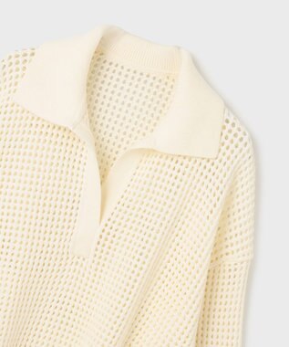 GRACE CONTINENTAL メッシュVネックニットトップ ホワイト