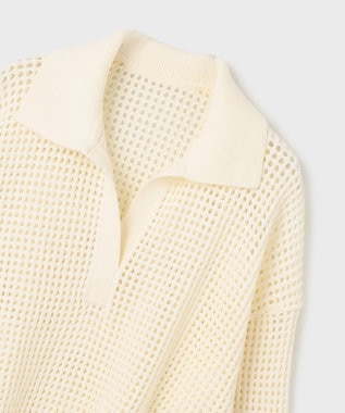 GRACE CONTINENTAL メッシュVネックニットトップ ホワイト