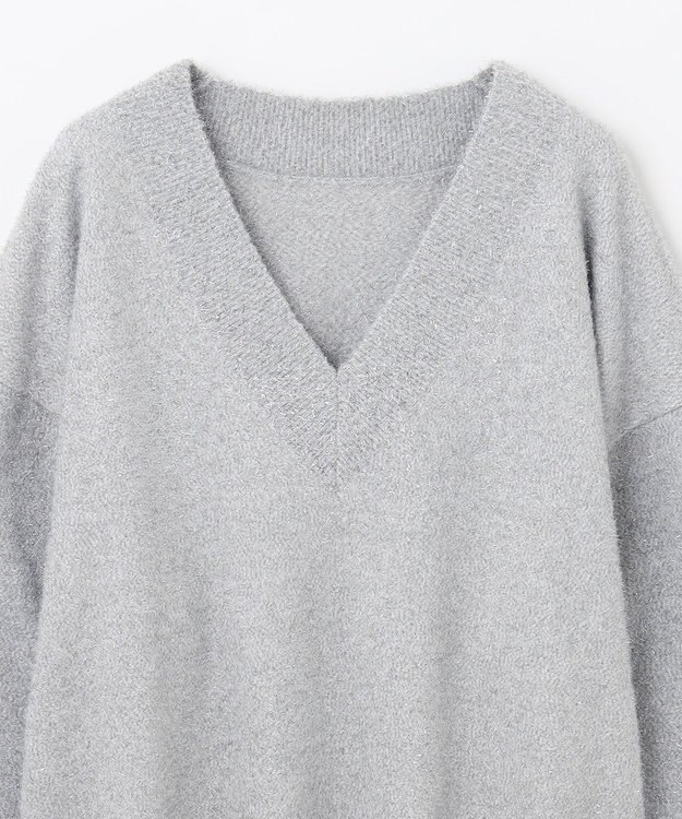 GRACE CONTINENTAL ラメVネックニットトップ シルバー