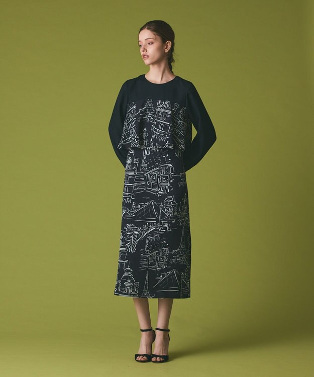 GRACE CONTINENTAL プリントコンビドレス ブラック