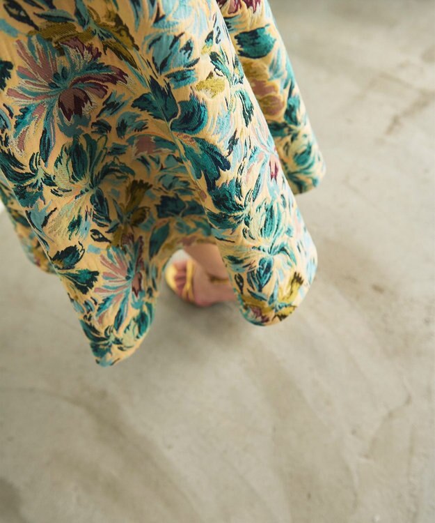 GRACE CONTINENTAL フラワージャガードフレアスカート イエロー