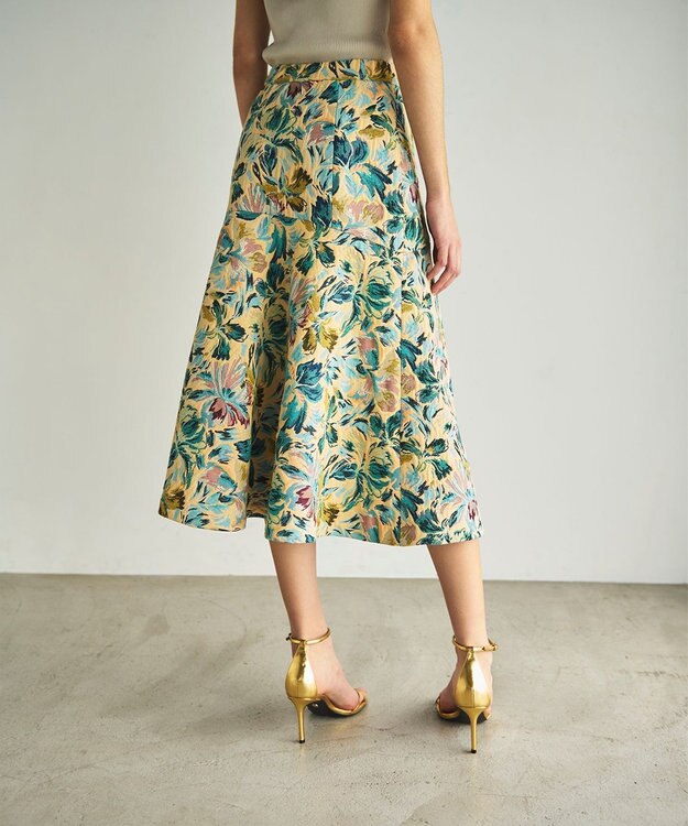 GRACE CONTINENTAL フラワージャガードフレアスカート イエロー