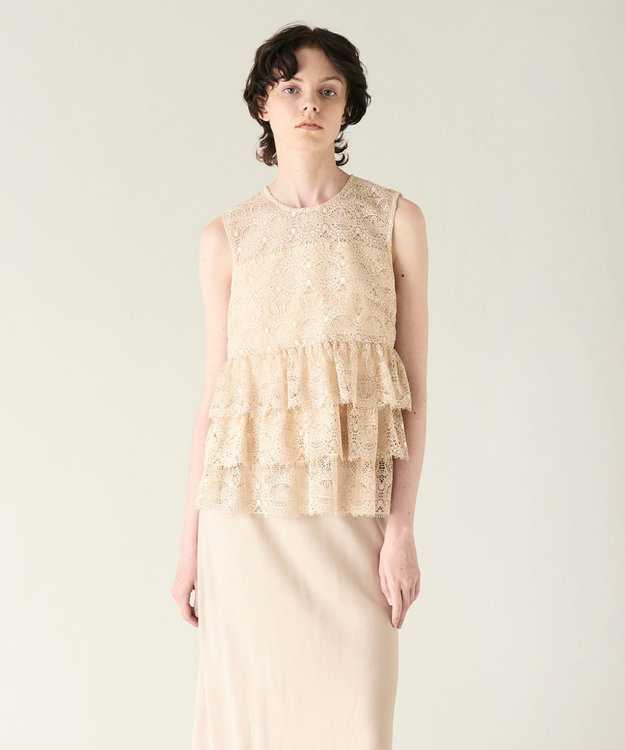 GRACE CONTINENTAL レースギャザートップ ベージュ