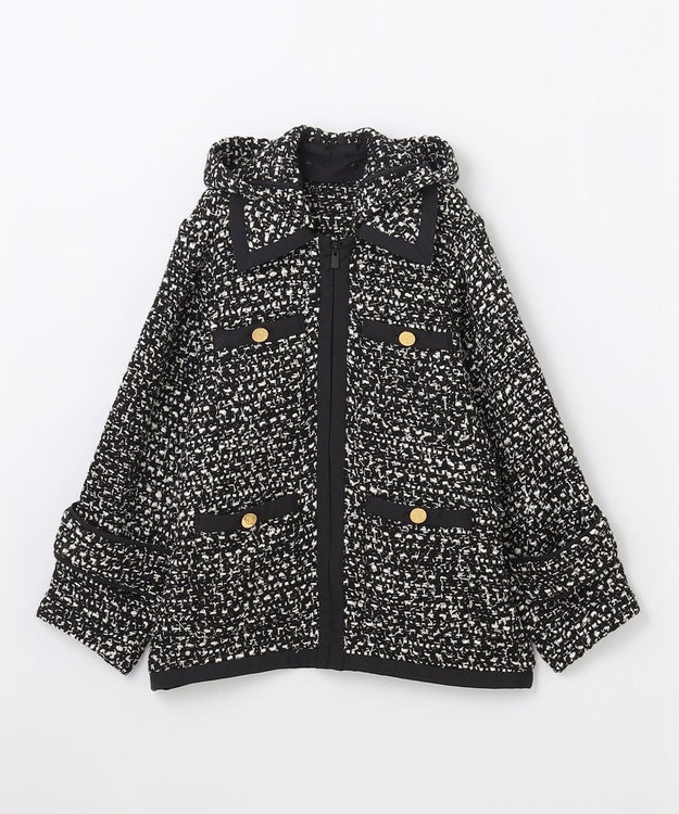 GRACE CONTINENTAL ツイードフーディーコート ブラック