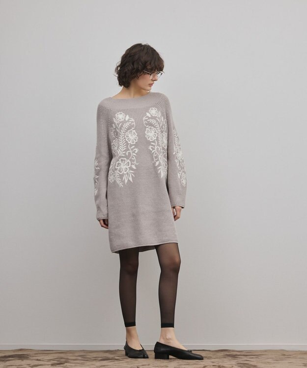 GRACE CONTINENTAL エンブロイダリーニットワンピース グレー