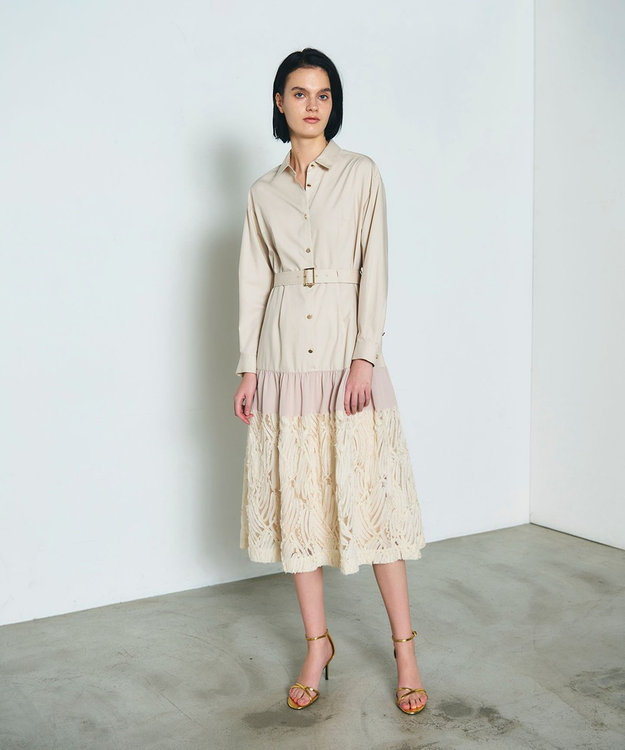 GRACE CONTINENTAL 刺繍ヘムシャツワンピース ベージュ