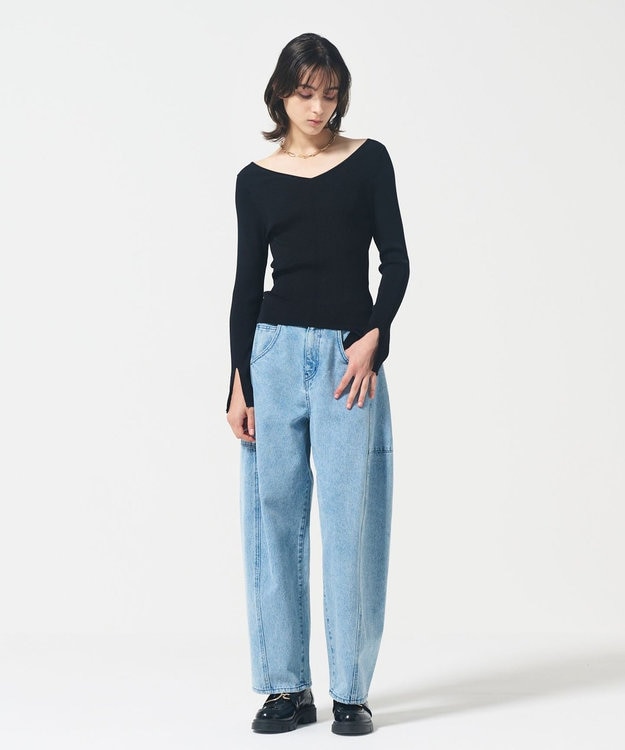GRACE CONTINENTAL リブVネックニットトップ ブラック