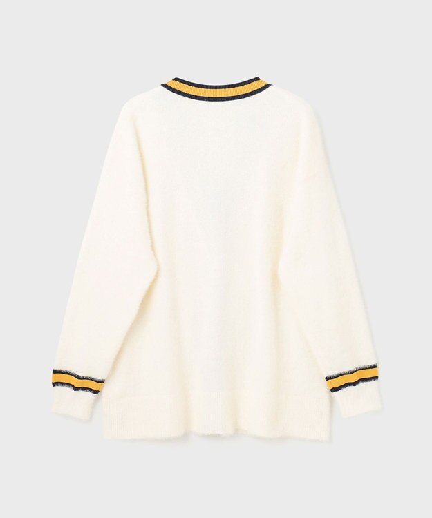 GRACE CONTINENTAL シャギーバイカラーニットカーディガン ホワイト