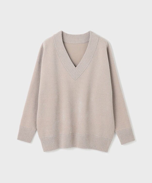 GRACE CONTINENTAL ラメVネックニットトップ ベージュ