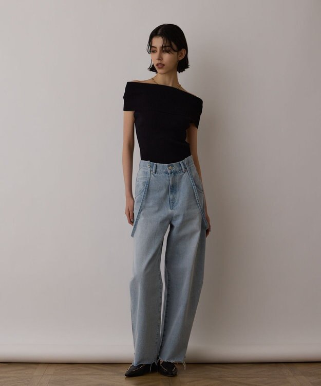 GRACE CONTINENTAL サス付zipデニムパンツ サックス