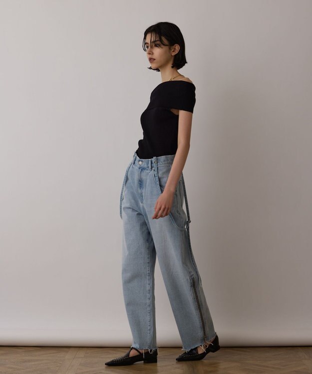 GRACE CONTINENTAL サス付zipデニムパンツ サックス