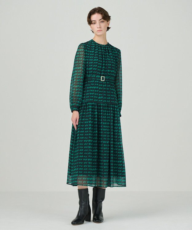 GRACE CONTINENTAL ハートキカプリントワンピース グリーン