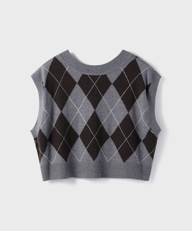 GRACE CONTINENTAL アーガイルニットベスト グレー