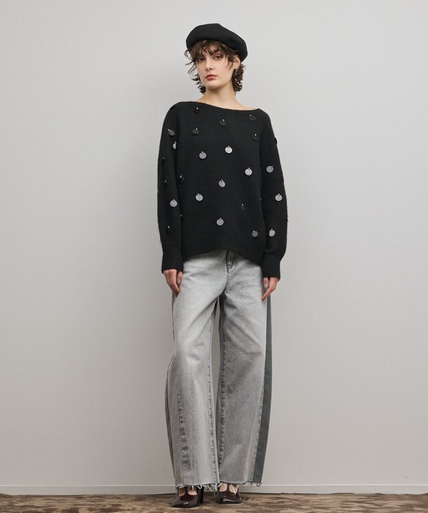 GRACE CONTINENTAL スパンコールニットトップ ブラック