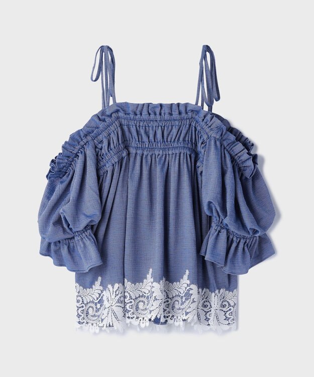 GRACE CONTINENTAL ギャザーフレアトップ ブルー