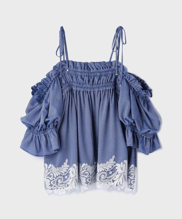 GRACE CONTINENTAL ギャザーフレアトップ ブルー