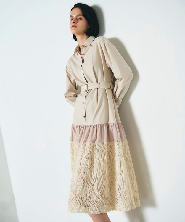 GRACE CONTINENTAL 刺繍ヘムシャツワンピース ベージュ