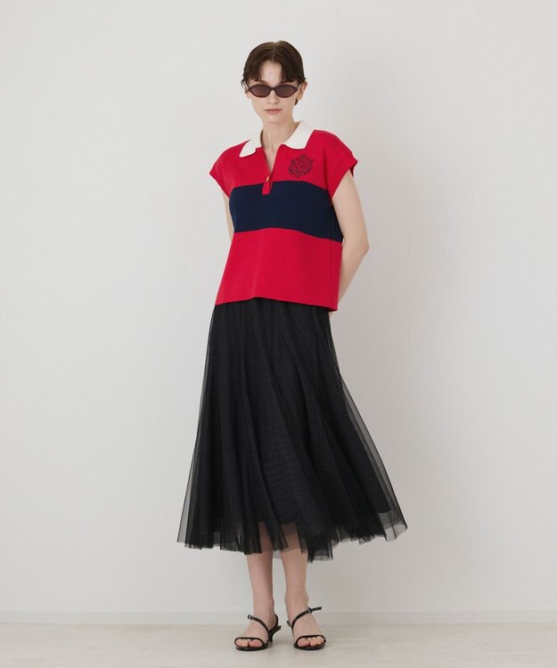 GRACE CONTINENTAL ラガーポロニットトップ レッド