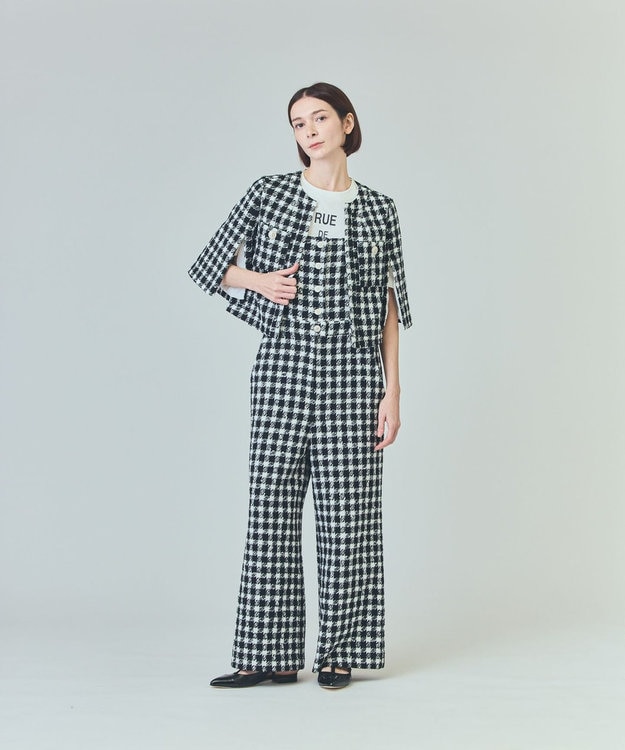 GRACE CONTINENTAL チェックツイードショートジャケット ブラック