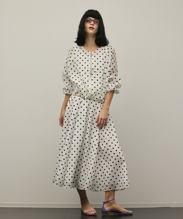 GRACE CONTINENTAL ドットフロッキーブルゾン ホワイト