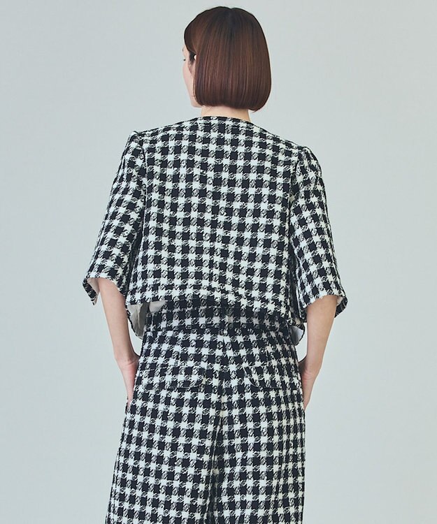 GRACE CONTINENTAL チェックツイードショートジャケット ブラック