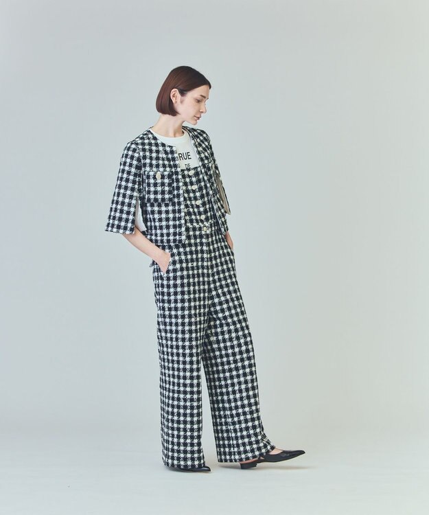 GRACE CONTINENTAL チェックツイードショートジャケット ブラック