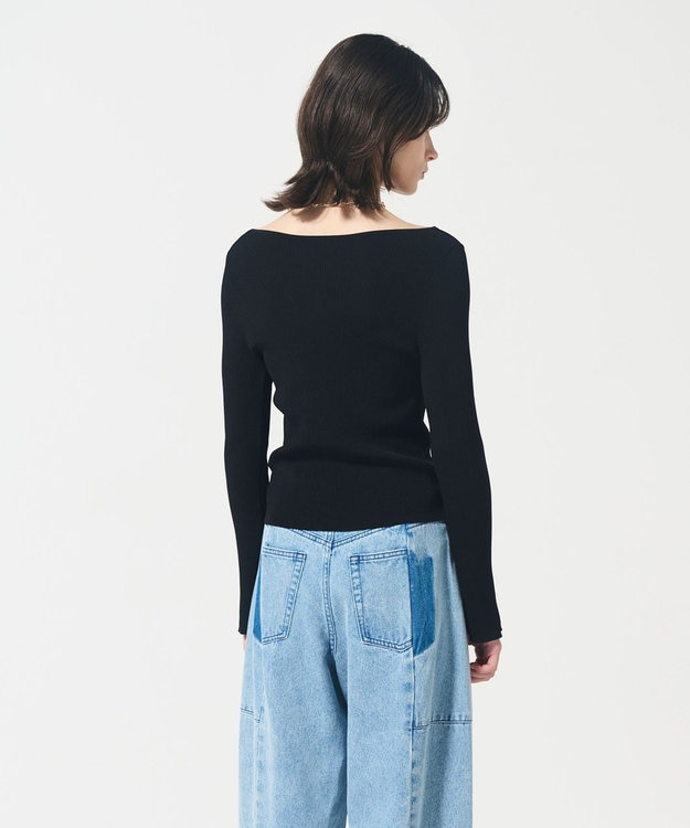 GRACE CONTINENTAL リブVネックニットトップ ブラック