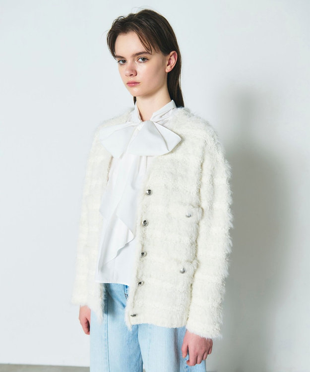 GRACE CONTINENTAL フェザーツイードニットカーディガン ホワイト