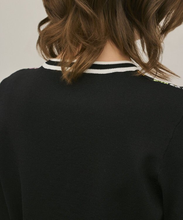 GRACE CONTINENTAL フラワープリントニットカーディガン ブラック