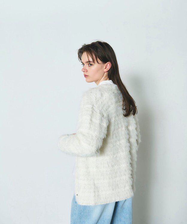 GRACE CONTINENTAL フェザーツイードニットカーディガン ホワイト