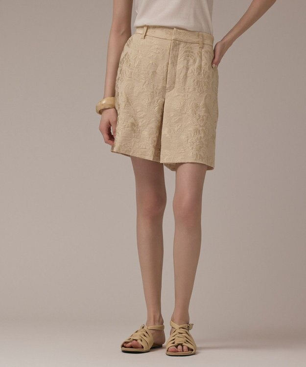 GRACE CONTINENTAL リーフジャガードショートパンツ ベージュ