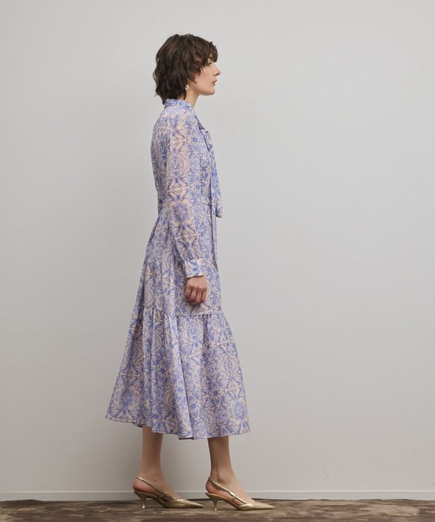 GRACE CONTINENTAL ダマスク柄風プリントワンピース ブルー