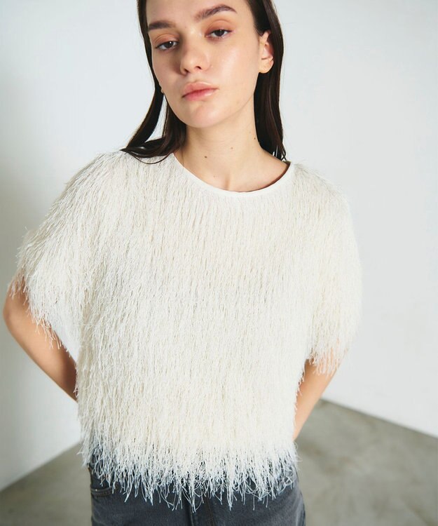 GRACE CONTINENTAL フリンジトップ ホワイト