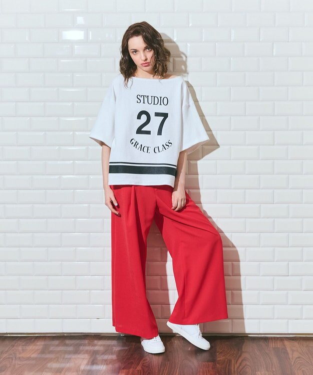 GRACE CONTINENTAL リネンタッチタックパンツ レッド