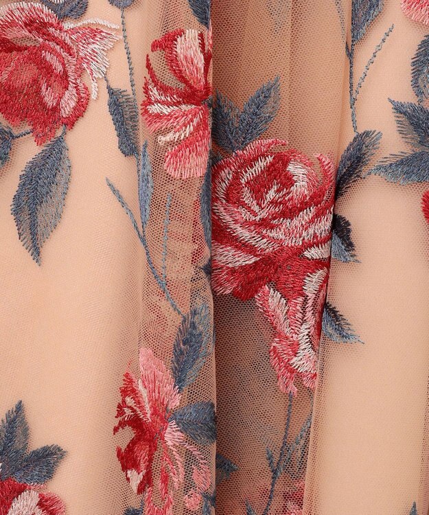 GRACE CONTINENTAL ローズ刺繍フレアドレス ベージュ