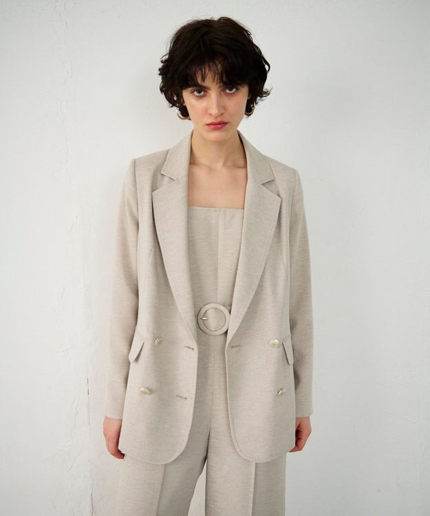 GRACE CONTINENTAL 麻調バックギャザージャケット ベージュ