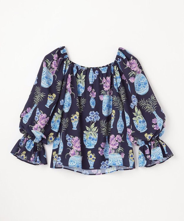 GRACE CONTINENTAL フラワーベースプリントトップ ネイビー