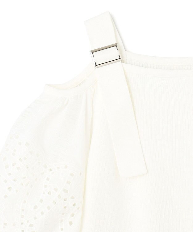 GRACE CONTINENTAL 刺繍パフスリーブニットトップ ホワイト