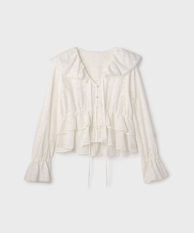 GRACE CONTINENTAL エンブロイダリーフリルブラウス ホワイト