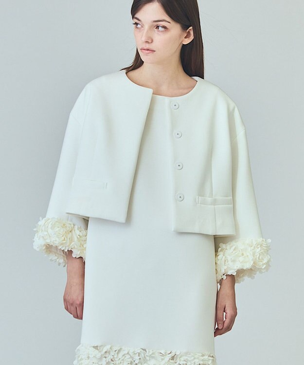 GRACE CONTINENTAL フラワーチュール切替ジャケット ホワイト