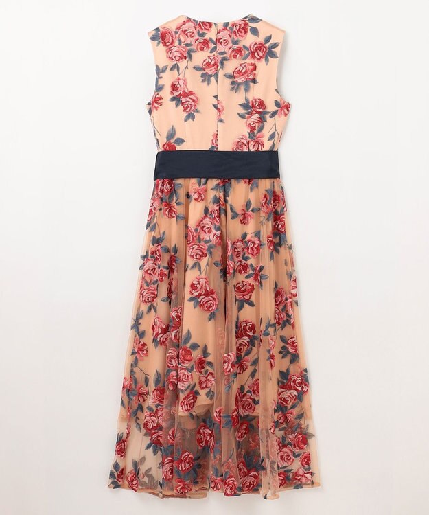 GRACE CONTINENTAL ローズ刺繍フレアドレス ベージュ