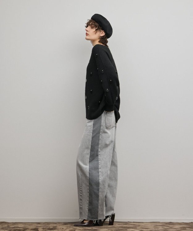 GRACE CONTINENTAL スパンコールニットトップ ブラック