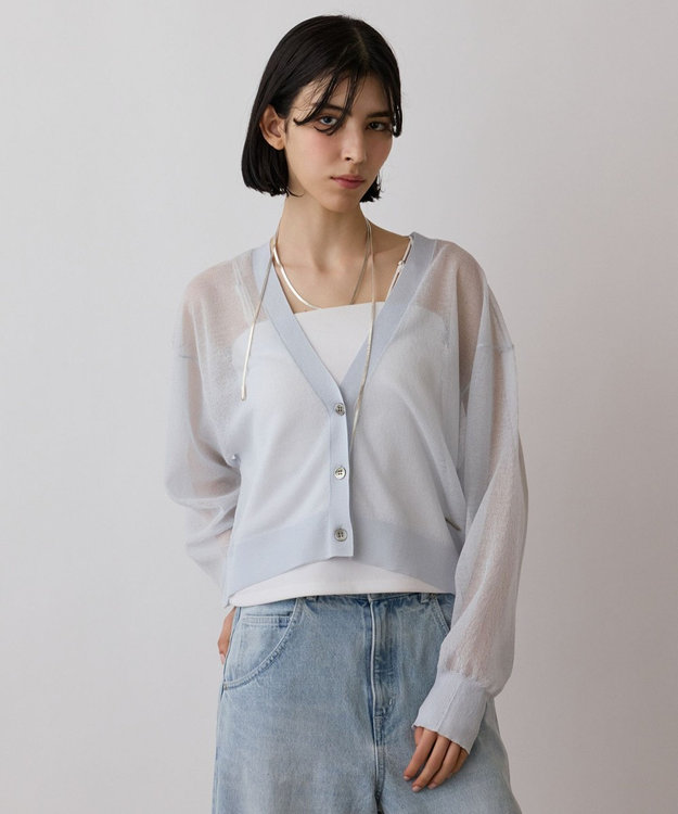 GRACE CONTINENTAL シアージョーゼットカーディガン ブルー