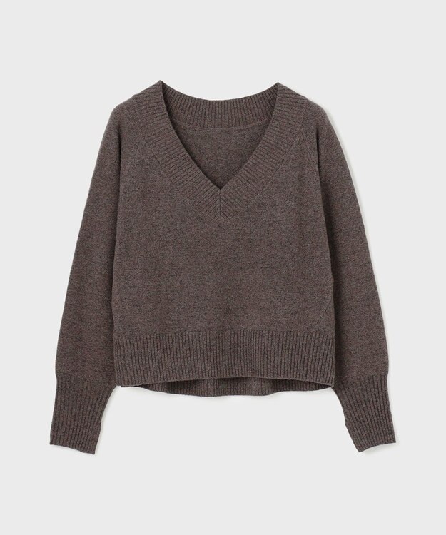 GRACE CONTINENTAL Vネックラムニットトップ ブラウン
