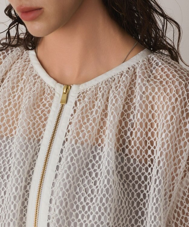 GRACE CONTINENTAL メッシュギャザーブルゾン ホワイト