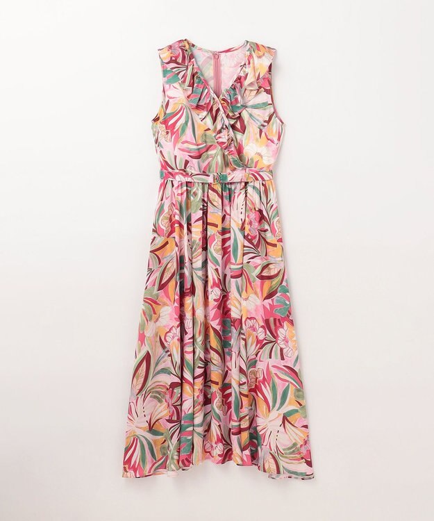 GRACE CONTINENTAL リーフプリントワンピース ピンク