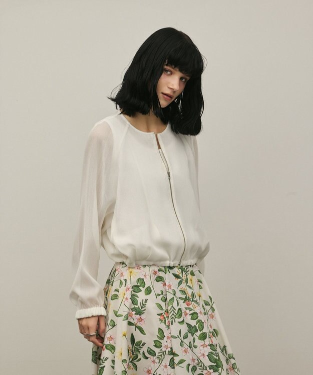 GRACE CONTINENTAL ノーカラーカラミブルゾン ホワイト