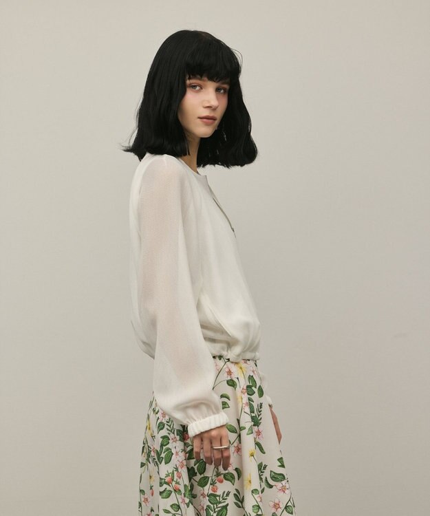 GRACE CONTINENTAL ノーカラーカラミブルゾン ホワイト