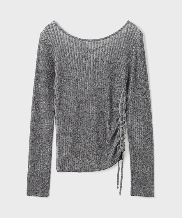 GRACE CONTINENTAL ラメリブクルーネックトップ ブラック